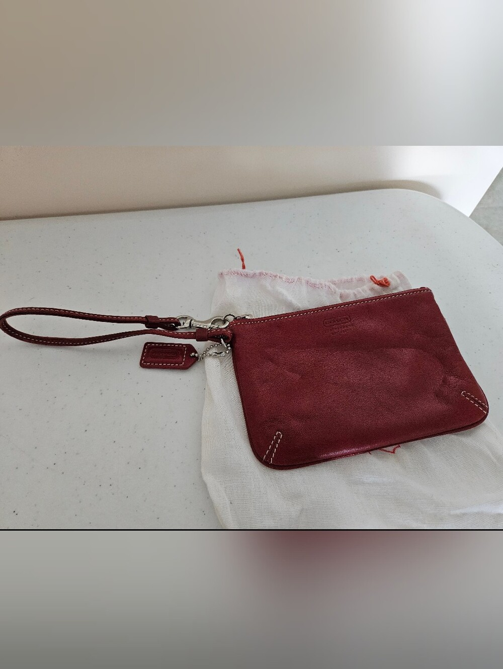 Vintage Coach Red Glove Tanned Leather Zip Pouch Wristlet